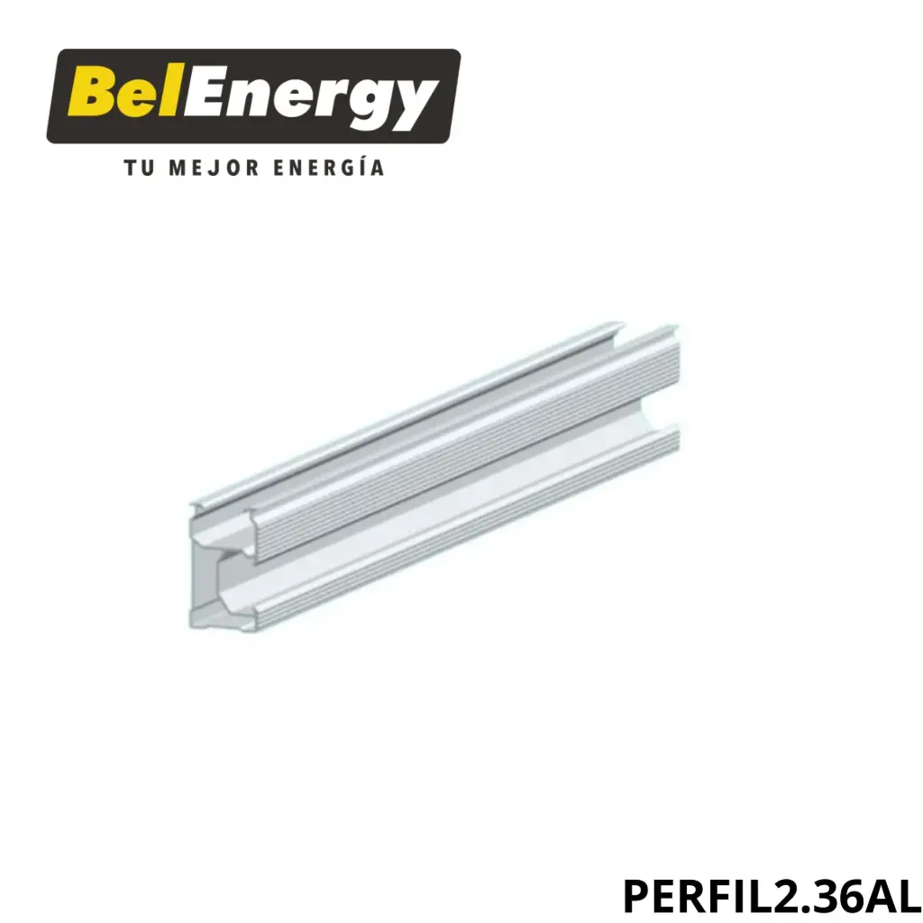 [PERFIL2.36AL] RIEL PARA MONTAJE DE PANEL SOLAR. 31,9 MM X 53,8 MM X 2,36 M EN ALUMINIO